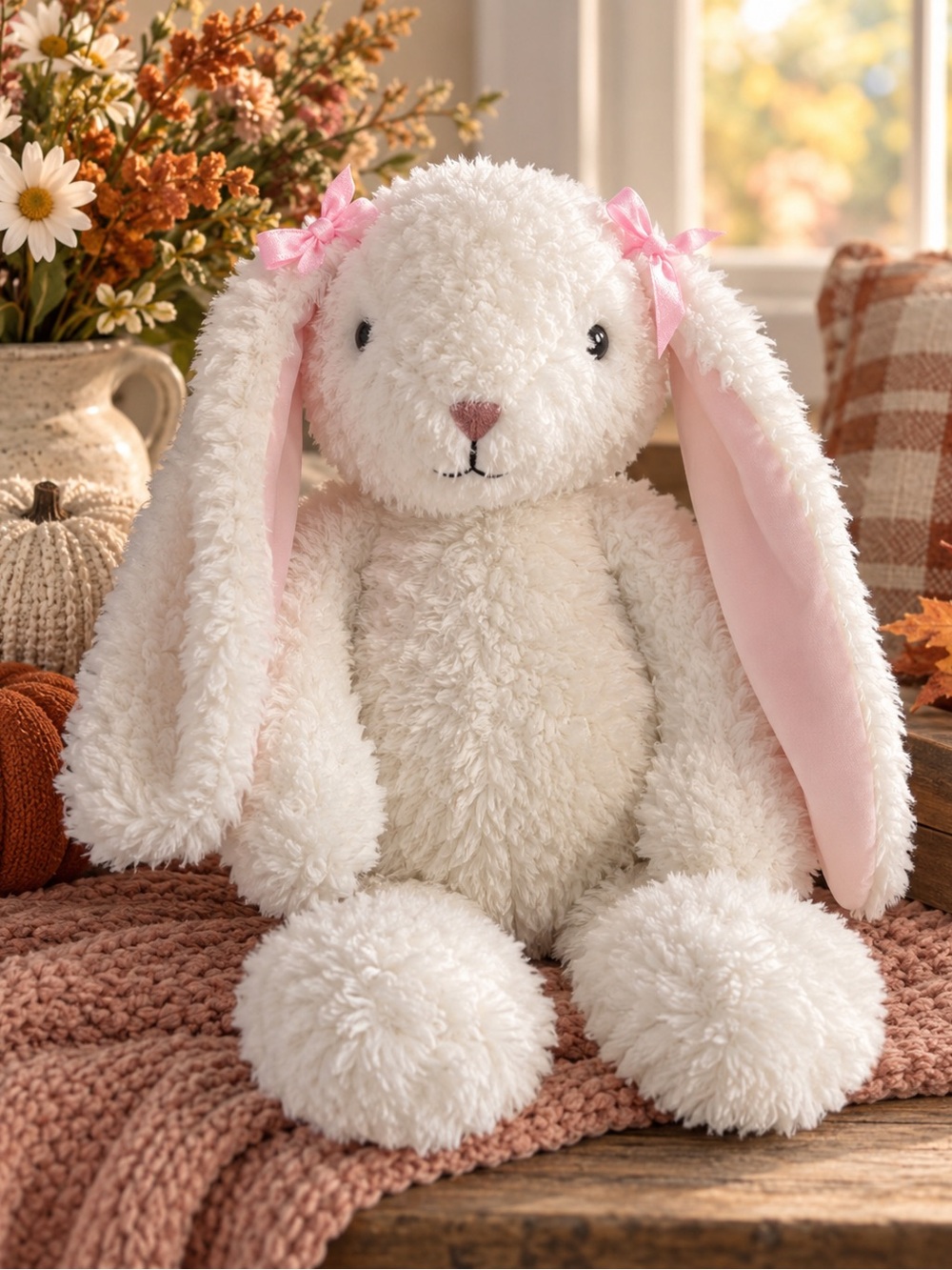 Hobby Lobby Plush Bunny Rabbit 16” White Pink Ears Bow NWT Easter